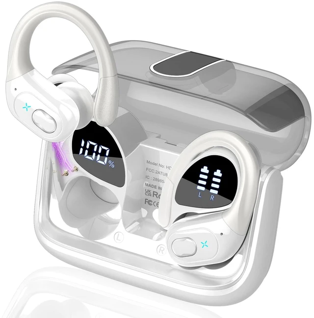 Alt view image 8 of 14 - Wireless Earbuds 75hrs Bluetooth 5.4 Headphone Sport, 2026 Bluetooth Earbuds Stereo Deep Bass Over Ear Bud with Earhooks, ENC Noise Cancelling Mic, IPX7 Waterproof Earphone for Gym/Workout, White