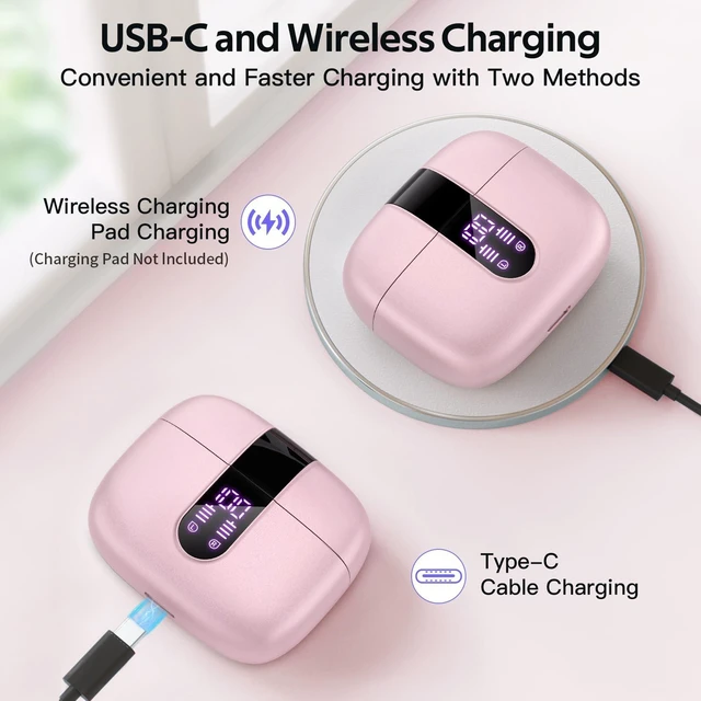 Alt view image 10 of 14 - Bluetooth Headphones True Wireless Earbuds 60H Playback LED Power Display Earphones with Wireless Charging Case IPX5 Waterproof in-Ear Ear buds with Mic for TV Smart Phone Laptop Computer Sports