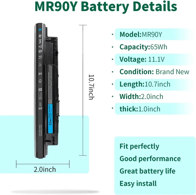 Alt view image 9 of 14 - DMKAOLLK 65WH MR90Y Battery for Dell Inspiron 17 5000 Series 15 3521 3543 3421 3542 3537 5721 5537 i3531 17-3721 17-5748 17-5749 15-3878 m531r-5535 m731r-5735 Latitude14 3000 3540 Series XCMRD P40F