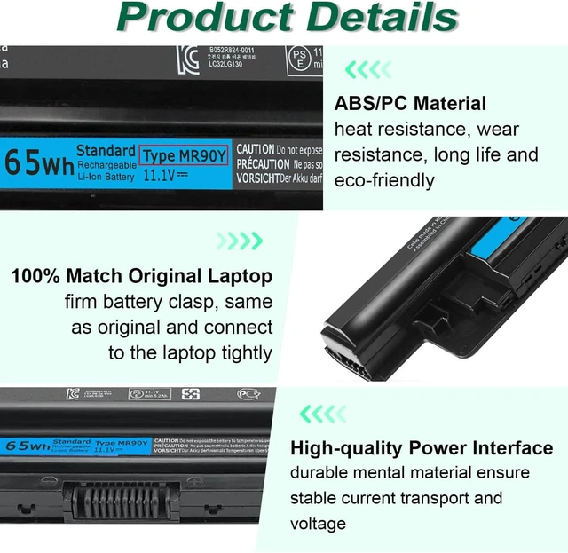 Alt view image 10 of 14 - DMKAOLLK 65WH MR90Y Battery for Dell Inspiron 17 5000 Series 15 3521 3543 3421 3542 3537 5721 5537 i3531 17-3721 17-5748 17-5749 15-3878 m531r-5535 m731r-5735 Latitude14 3000 3540 Series XCMRD P40F