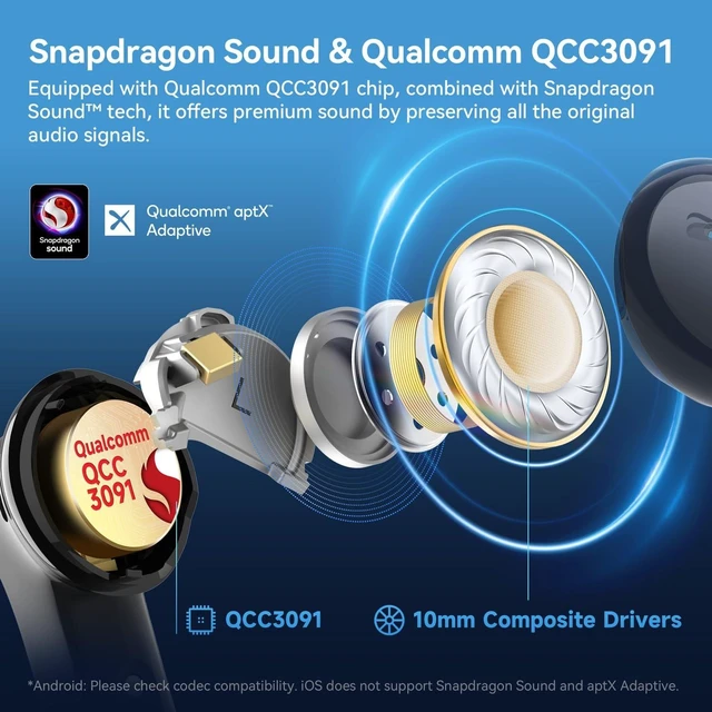 Alt view image 11 of 14 - Air Pro 4 Adaptive Hybrid Noise Canceling Wireless Earbuds, Qualcomm Snapdragon Sound, aptX Lossless, 6 Mics AI CVC 8.0 Call, LDAC Hi-Res Audio, 52H Playtime, Bluetooth 5.4, in-Ear Detection