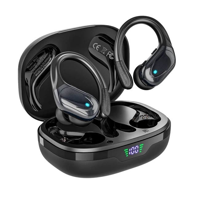 Alt view image 8 of 14 - Wireless Earbuds, Sports Bluetooth Headphones, 80Hrs Playtime Ear Buds with LED Power Display, Noise Canceling Headset, IPX7 Waterproof Earphones for Workout/Running(Black)