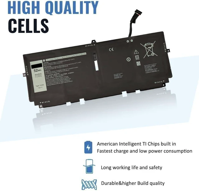Alt view image 17 of 20 - LXHY 722KK Laptop Battery Replacement for Dell XPS 13 9300 (2020), XPS 13 9310 (2020), XPS 13 9380 (2020) P117G P117G001 P117G002 Series Laptop Battery for Dell 722KK 2XXFW FP86V WN0N0 7.6V/52Wh