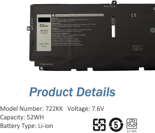 Alt view image 20 of 20 - LXHY 722KK Laptop Battery Replacement for Dell XPS 13 9300 (2020), XPS 13 9310 (2020), XPS 13 9380 (2020) P117G P117G001 P117G002 Series Laptop Battery for Dell 722KK 2XXFW FP86V WN0N0 7.6V/52Wh