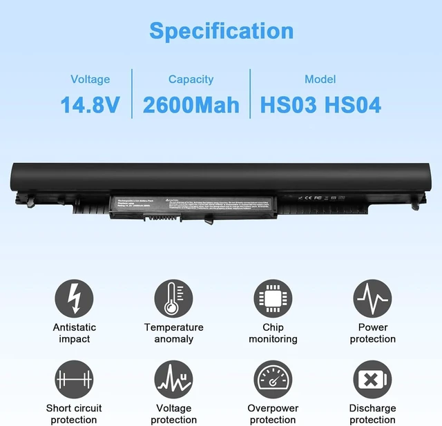 Alt view image 9 of 14 - HS03 HS04 807956-001 Laptop Battery Replacement for Hp 14 15 Notebook PC Series 15-ay009dx 15-ba009dx 15-af131dx fits Spare 807957-001 Model HSTNN-LB6U HSTNN-LB6V TPN-C125 TPN-C126