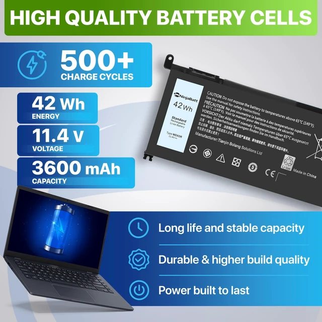 Alt view image 17 of 19 - WDX0R 42Wh Laptop Battery for Dell Inspiron 13 15 17 5000 7000 Series 7573 5570 5379 7569 5368 7579 5567 5579 7378 5765 5770, Latitude 3379 3189 3390, WDXOR P69G 3CRH3 & More