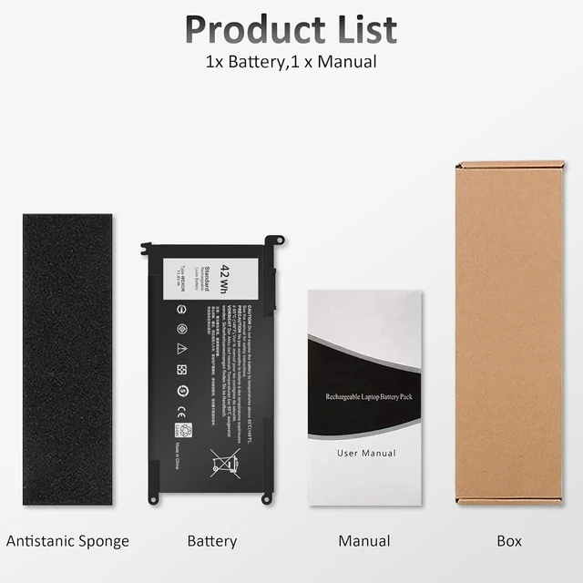 Alt view image 14 of 14 - 42Wh WDX0R Laptop Battery Replacement for Dell Inspiron 13 15 5000 7000 Series 5378 5379 5565 5567 5570 5579 7378 7569 7573 7579, Latitude 3500 3580 3590 3400 3480 3490 3189 3390 P58F P66F P75F