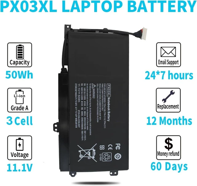 Alt view image 12 of 14 - PX03XL PXO3XL 715050-001 Notebook Battery for HP Envy Touchsmart M6-K 14-K Sleekbook m6-k015dx m6-k025dx m6-k022dx m6-k125dx m6-k010dx m6-k012dx m6-k054ca m6-k088ca 14-k000 14-k100 714762-1C1 50Wh