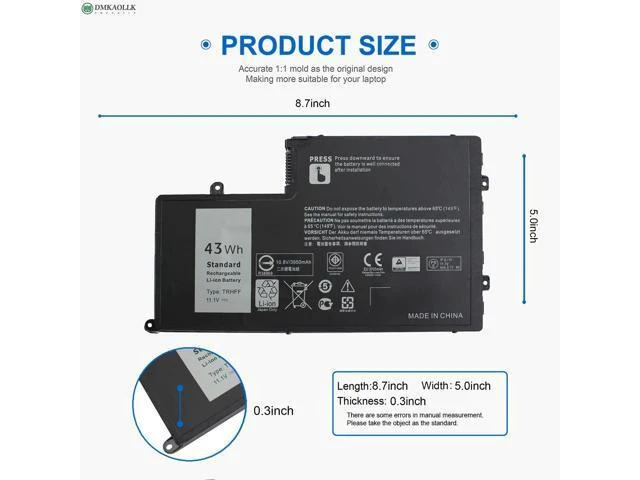 Alt view image 9 of 10 - 43WH TRHFF P39F P49G Notebook Battery for Dell Inspiron 15 5000 Series 15-5547 5547 5548 5545 5542 N5547 N5447 5447 5445 5448 i5547-3750sLV Latitude 14-3450 15-3550 0PD19 1V2F6 DL011307-PRR13G01 P51G