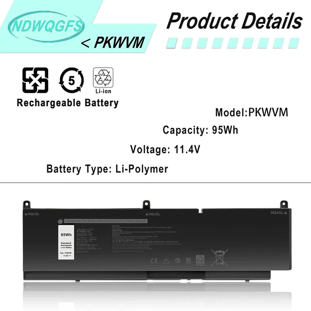 Alt view image 8 of 12 - Notebook Battery PKWVM for Dell Precision 7550 7560 7750 7760 Mobile Workstation Series C903V Battery for TouchSmart 680 670 690