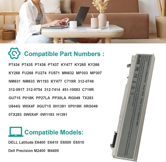 Alt view image 13 of 14 - Fancy Buying New Laptop Notebook Battery for Dell Latitude E6400 E6410 E6500 E6510 MP490 4m529 pt434 ky265 312-0749 4N369 MP303