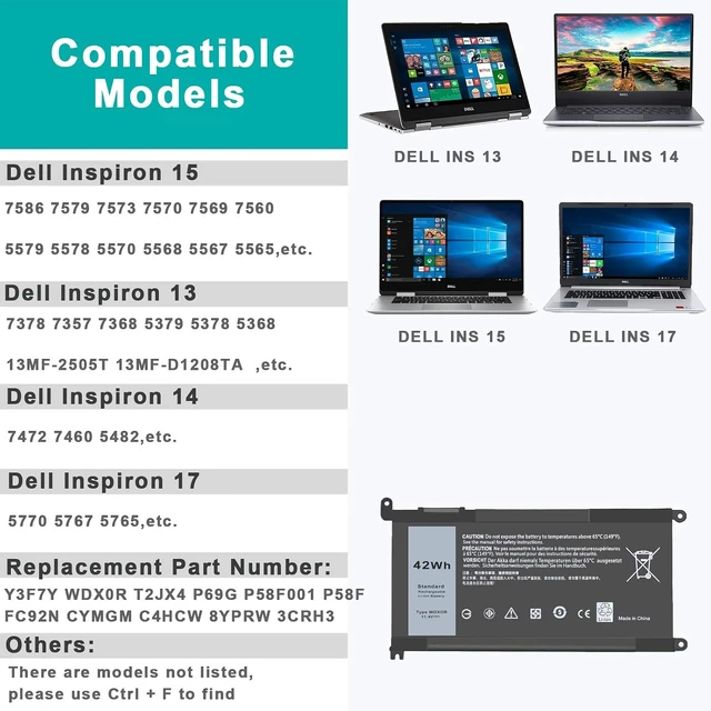Alt view image 10 of 14 - SLE-TECH New WDX0R Notebook Battery for dell Inspiron 15 5565 5567 5568 5578 7560 7570 7579 7569 13 5368 5378 7368 7378 17 5765 5767 5770 Series;fit dell 3CRH3 T2JX4 FC92N CYMGM Laptop