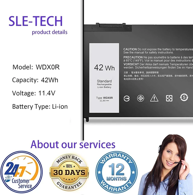 Alt view image 14 of 14 - SLE-TECH New WDX0R Notebook Battery for dell Inspiron 15 5565 5567 5568 5578 7560 7570 7579 7569 13 5368 5378 7368 7378 17 5765 5767 5770 Series;fit dell 3CRH3 T2JX4 FC92N CYMGM Laptop