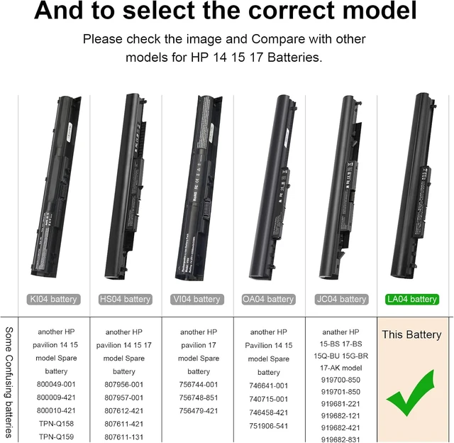 Alt view image 9 of 14 - TREE.NB Laptop/Notebook Battery Replacement for HP LA04 776622-001 728460-001 TPN-Q130 752237-001 TPN-Q132 TPN-Q129 LA04DF HSTNN-DB5M HSTNN-YB5M F3B96AA HSTNN-UB5M - Black - High Performance New
