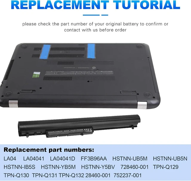 Alt view image 12 of 14 - TREE.NB Laptop/Notebook Battery Replacement for HP LA04 776622-001 728460-001 TPN-Q130 752237-001 TPN-Q132 TPN-Q129 LA04DF HSTNN-DB5M HSTNN-YB5M F3B96AA HSTNN-UB5M - Black - High Performance New