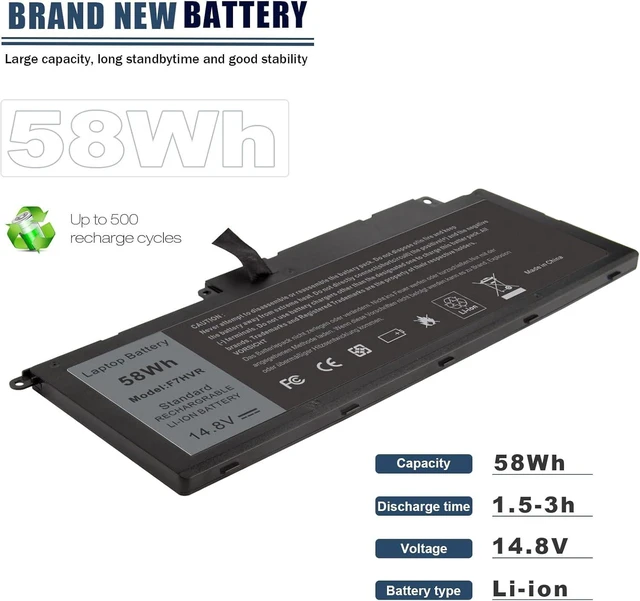 Alt view image 10 of 14 - Futurebatt F7HVR Notebook Battery 14.8V 58WH Replaceable for Dell Inspiron 15 7537 Dell Insprion 17 7737 Series