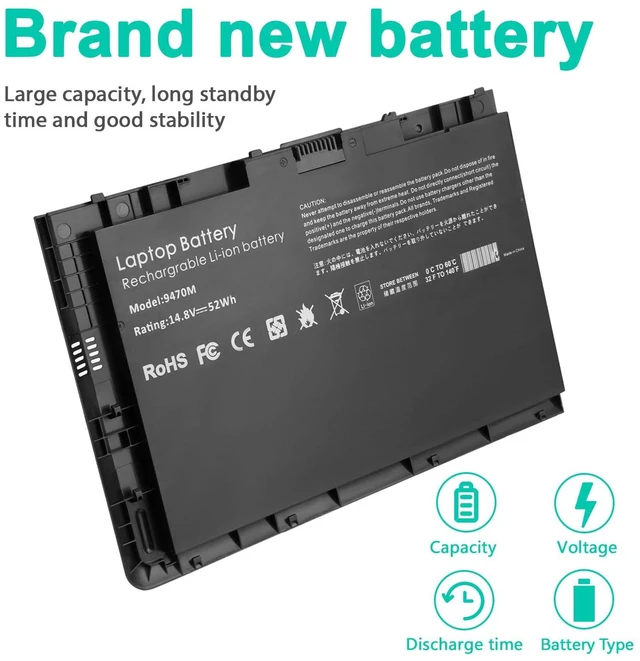 Alt view image 17 of 20 - BT04XL 9470M Notebook Battery for HP EliteBook Folio 9470 9470M 9480m Ultrabook BT04 BA06 HSTNN-IB3Z HSTNN-I10C 687945-001 H4Q47AA 687517-241 HSTNN-DB3Z 687517-171 BA06XL H4Q48AA - 14.8V 52WH