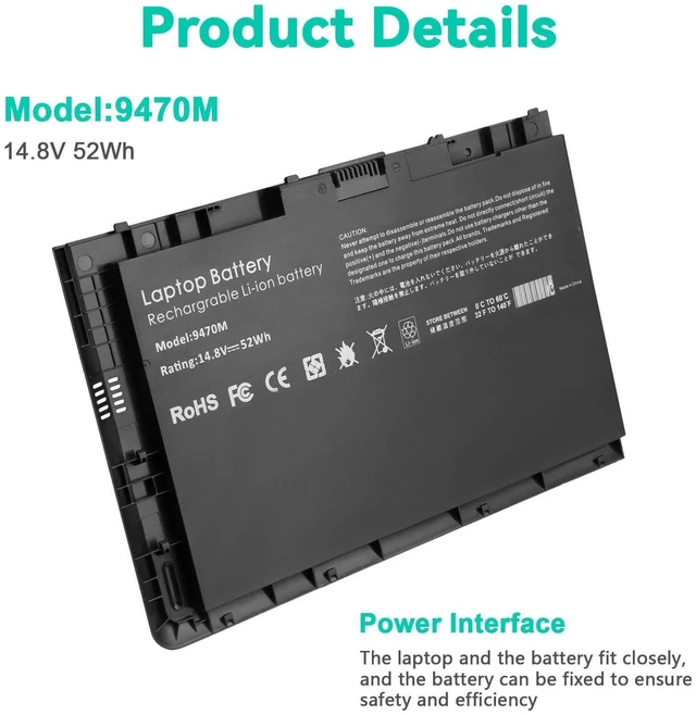 Alt view image 19 of 20 - BT04XL 9470M Notebook Battery for HP EliteBook Folio 9470 9470M 9480m Ultrabook BT04 BA06 HSTNN-IB3Z HSTNN-I10C 687945-001 H4Q47AA 687517-241 HSTNN-DB3Z 687517-171 BA06XL H4Q48AA - 14.8V 52WH