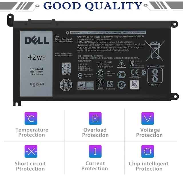 Alt view image 10 of 10 - DELL WDX0R Notebook Battery for Dell Inspiron 15 7579 7573 7560 7569 7570 5565 5567 5568 5570 5578 5579 7586 13 7368 7378 5368 5378 5379 17 5765 5767 5775 Latitude 3490 3590 P66F P58F P32E11.4V 42Wh