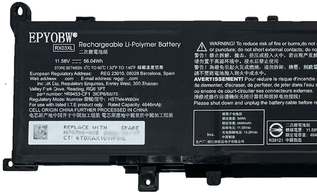 Alt view image 8 of 10 - EPYOBW RX03XL Laptop Battery 56.04Wh 4646mAh 11.58V Compatible with HP EliteBook 660 G11 640 G11 645 G11 630 G11 ProBook 465 G11 445 G11 440 G11 460 G11 Series RX03048XL HSTNN-WB0H 996QA254H TPN-IB1C