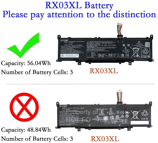 Alt view image 7 of 10 - EPYOBW RX03XL Laptop Battery 56.04Wh 4646mAh 11.58V Compatible with HP EliteBook 660 G11 640 G11 645 G11 630 G11 ProBook 465 G11 445 G11 440 G11 460 G11 Series RX03048XL HSTNN-WB0H 996QA254H TPN-IB1C