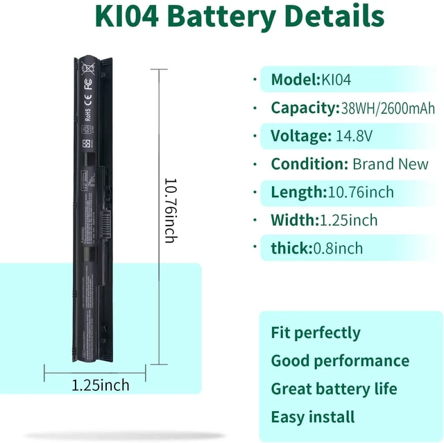 Alt view image 9 of 14 - 800049-001 KI04 Notebook Battery for HP Pavilion 15-ab 15-an 17-g 15t-ab100 17t-g100 17t-s100 cto Series 15-ab143cl 15-ab223cl 15-ab153nr 15-an044nr 14-ab166us 17-ab220nr 17-g133cl 800009-421 TPN-Q158