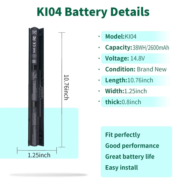 Alt view image 9 of 14 - 800049-001 KI04 Notebook Battery for HP Pavilion 15-ab 15-an 17-g 15t-ab100 17t-g100 17t-s100 cto Series 15-ab143cl 15-ab223cl 15-ab153nr 15-an044nr 14-ab166us 17-ab220nr 17-g133cl 800009-421 TPN-Q158