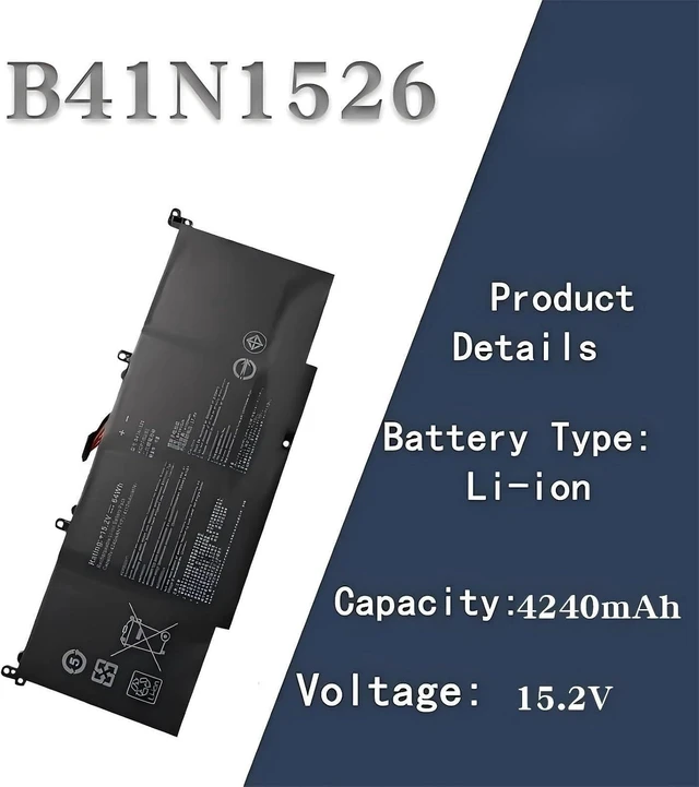 Alt view image 8 of 12 - Compatible for ASUS,Flying Fortress 3rd Gen FX60VM/ZX60V/FX502VM Battery - Works with B41N1526 | 15.2V 4240mAh Notebook Battery.