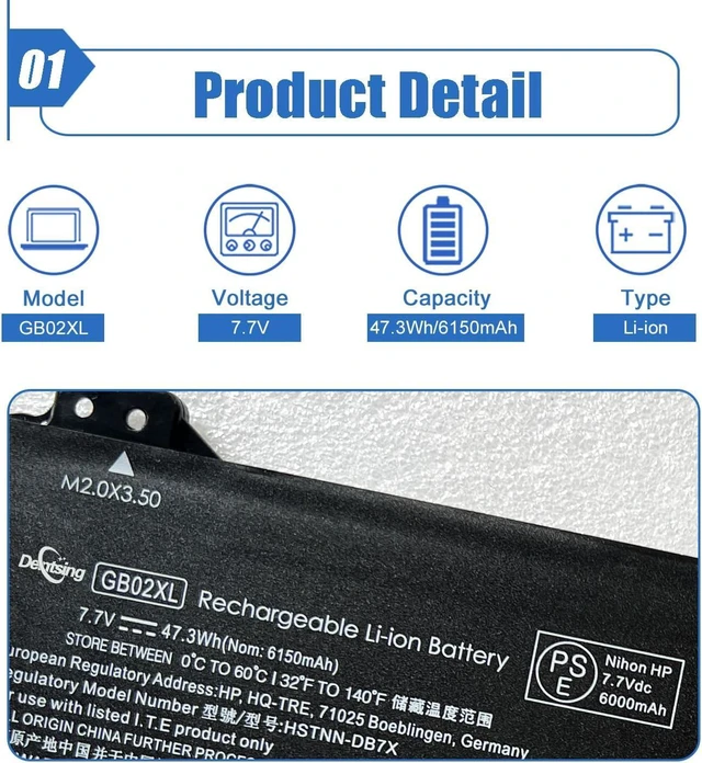 Alt view image 8 of 12 - 47.3Wh GB02XL/GM02XL Laptop Battery Compatible with HP ChromeBook 14-DB0051CL X360 11 G2 EE Chromebook 11A G6 G8 EE ChromeBook 14-DB0051CL Series HSTNN-UB7M HSTNN-IB8W L42550-271 917725-855 L42583-005