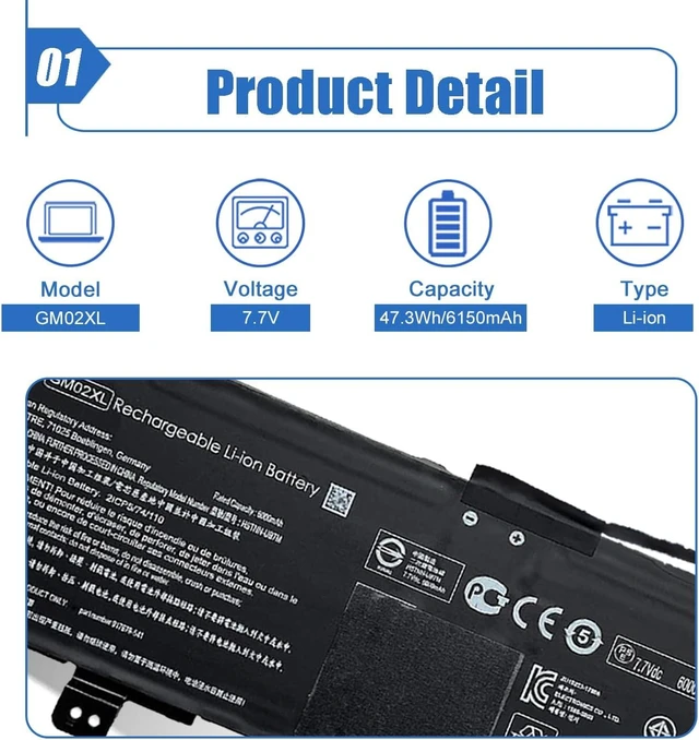 Alt view image 8 of 12 - Dentsing 47.3Wh GM02XL/GB02XL Laptop Battery Compatible for HP Chromebook 14 G5 Chromebook 11 G6 G7 EE Chromebook X360 11 G1 Series Notebook 917679-271 HSTNN-UB7M HSTNN-DB7X 917725-855 7.7V 6150mAh