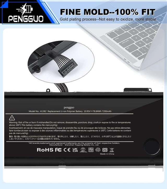 Alt view image 13 of 14 - Battery for MacBook Pro 15 Inch A1286 Early 2011 Late 2011 Mid 2012, Laptop Battery Replacement Model A1382 Battery EMC 2353 2563 2556 7200mAh (Upgraded 6.2 Versions)