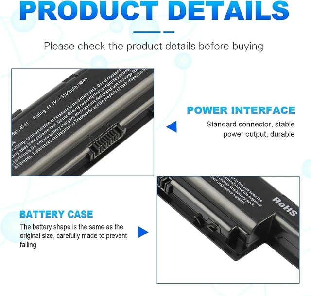 Alt view image 14 of 14 - Laptop Battery Replacement for Acer Aspire 4250 4253 4339 4349 4738 4739 4743 4741 4750 4755G 4752 4771 5551 5552G 5560 5733 5741 5742G, Acer TravelMate 4740 5335 5542 5735 5735Z 5740 5251 5253 5336