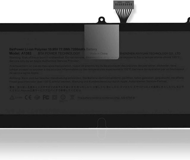 Alt view image 10 of 14 - BatPower A1382 Replacement Laptop Battery for Apple Early 2011 Late 2011 Mid 2012 MacBook Pro 15-inch A1286 EMC 2353-1 2556 2563 Battery MacBook Pro 15" Core i7 A1286 Apple A1382 Battery 77.5Wh
