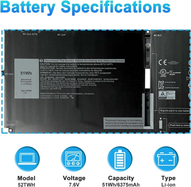 Alt view image 10 of 14 - 52TWH Laptop Battery Replacement for Dell XPS 13 7390 2-in-1 Series