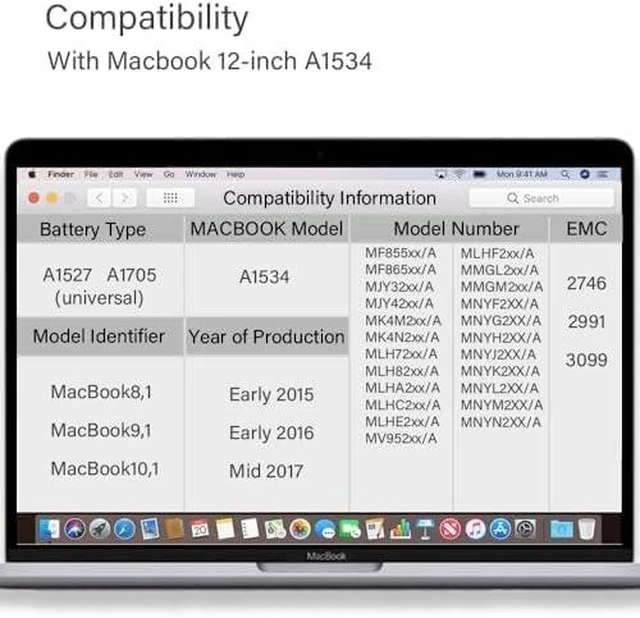 Alt view image 8 of 10 - A1534 A1705 Battery, A1527 A1705 Replacement Battery Compatible with MacBook 12 inch Retina Laptop A1534 A1705(Early 2015, Early 2016, Mid 2017) 5300mAh/40Wh,fits EMC 2746 2991 3099
