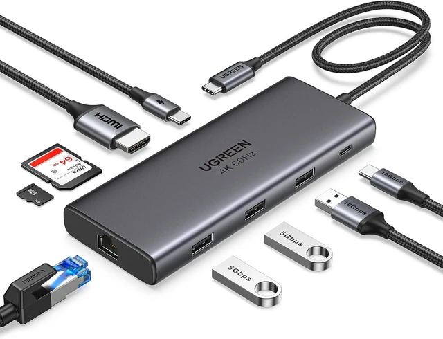 Alt view image 8 of 14 - UGREEN Revodok Pro 109 USB C Hub 9 in 1 10Gbps USB C 3.2 & USBA 3.2 4K HDMI, 100W Power Delivery, SD/TF Card Reader Gigabit Ethernet for MacBook Pro/Air, iPhone 16 15 Pro/Max, Thinkpad and More