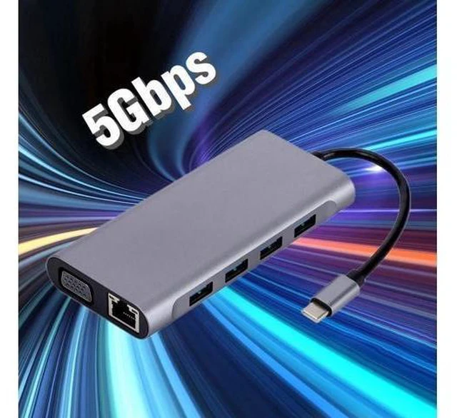 Alt view image 13 of 14 - USB Hub 11 in 1 Type-c Splitter to USB Adapter VGA Card Reader Multiple Ports Dock Station USB