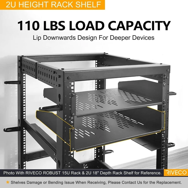 Alt view image 12 of 12 - RIVECO 19 2U Rack Shelf Server Cabinet Mount Vented Cantilever Tray for Network Equipment, 18 Inches 45 CM Depth, Black