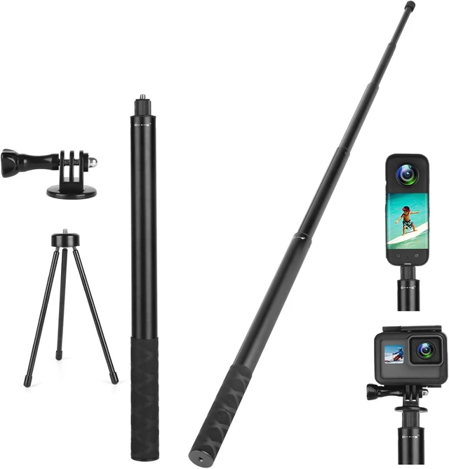 Alt view image 2 of 2 - 61.8 in Invisible Selfie Stick with Tripod Accessory,Compatible with Insta360 X5/X4/X3/X2/One RS/GO 2/3,GoPro Hero/DJI OSMO/SJCAM Action Cameras,Adjustable Extendable Waterproof Aluminum Alloy Rod