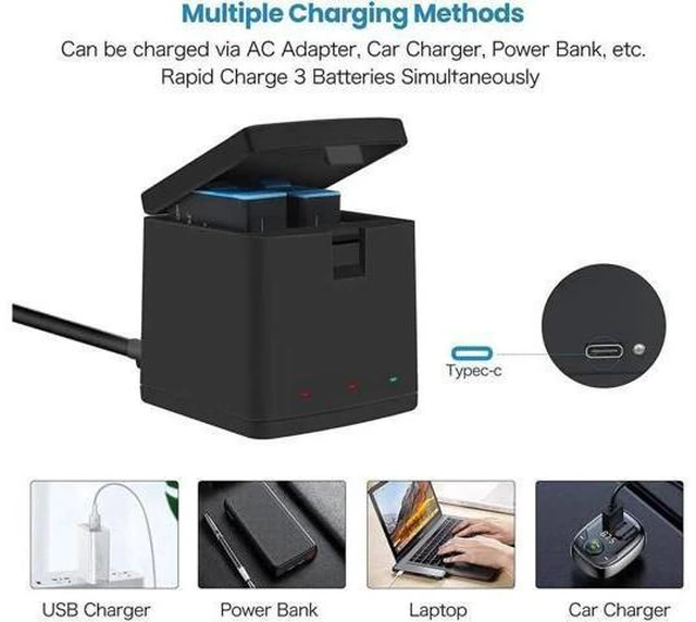 Alt view image 8 of 12 - Hero 11 / Hero 10 / Hero 9 Replacement Batteries 3-Pack and 3-Channel USB Charger Compatible with GoPro Hero 11 Black / Hero 10 Black / Hero 9 Black (Fully Compatible with GoPro Hero11 / Hero10 / Hero