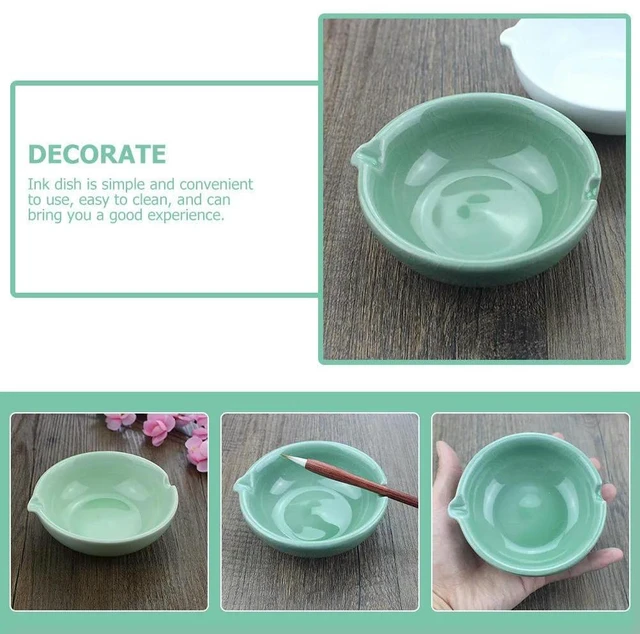 Alt view image 5 of 6 - Ceramic Ink Dish Plate Calligraphy Supplies Brush Pen Holder Desktop Decorative Ink Container Compact Lightweight Easy Carry