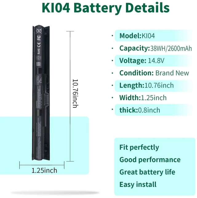 Alt view image 7 of 10 - 800049-001 KI04 Notebook Battery for HP Pavilion 15-ab 15-an 17-g 15t-ab100 17t-g100 17t-s100 cto Series 15-ab143cl 15-ab223cl 15-ab153nr 15-an044nr 14-ab166us 17-ab220nr 17-g133cl 800009-421 TPN-Q158