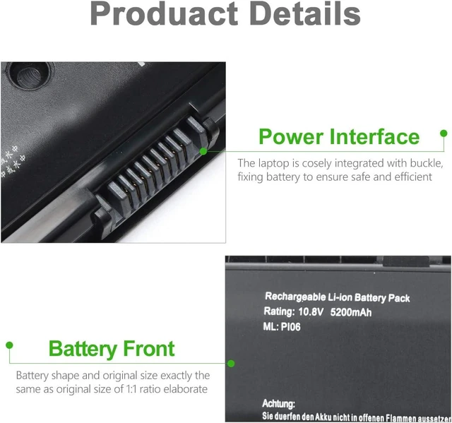 Alt view image 10 of 12 - Tinkon PI06 P106 Notebook Battery 710416-001 710417-001 Replace for HP Envy Pavilion 14 15 17 touchsmart 17 17-E000 Series Laptop HSTNN-LB4N HSTNN-LB40 HSTNN-YB4N