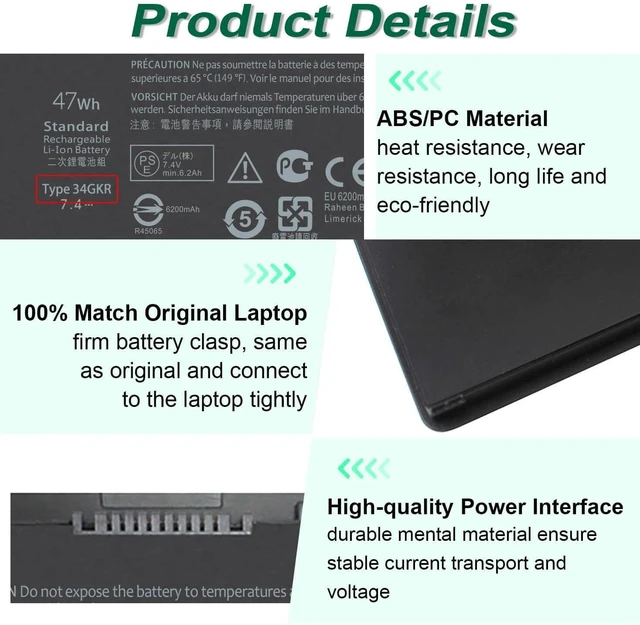 Alt view image 9 of 10 - DMKAOLLK E7440 Laptop Battery for Dell Latitude 14 7000 E7440 E7450 E7420 Series PFXCR 34GKR F38HT G95J5 3RNFD G0G2M T19VW 909H5 0909H5 451-BBFT 451-BBFV 451-BBFY E225846 Notebook Battery