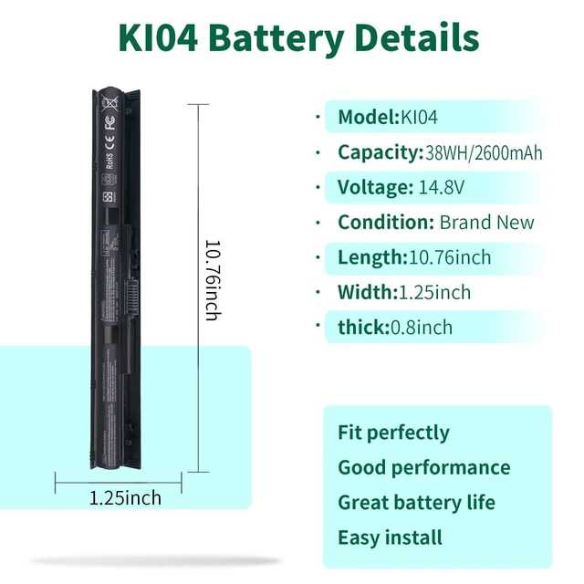 Alt view image 16 of 20 - 800049-001 KI04 Notebook Battery for HP Pavilion 15-ab 15-an 17-g 15t-ab100 17t-g100 17t-s100 cto Series 15-ab143cl 15-ab223cl 15-ab153nr 15-an044nr 14-ab166us 17-ab220nr 17-g133cl 800009-421 TPN-Q158