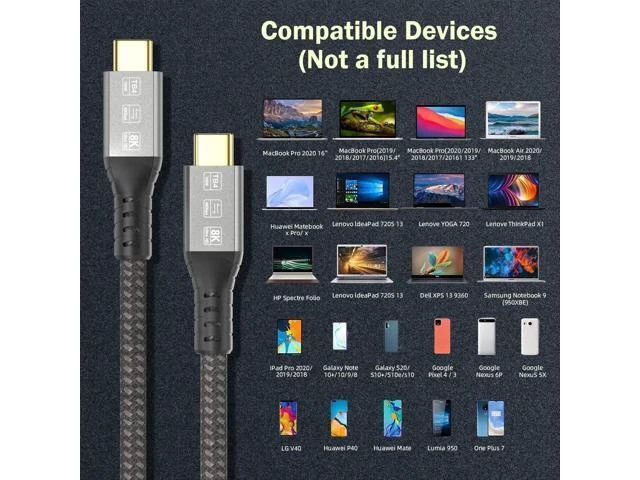 Alt view image 9 of 14 - AOMOPROING Thunderbolt 4 Cable 6.6ft, 40Gbps USB C to USB-C, 240W Cable Support 8K 60Hz Video, Compatible with Thunderbolt 4/3, USB4/3, Type C