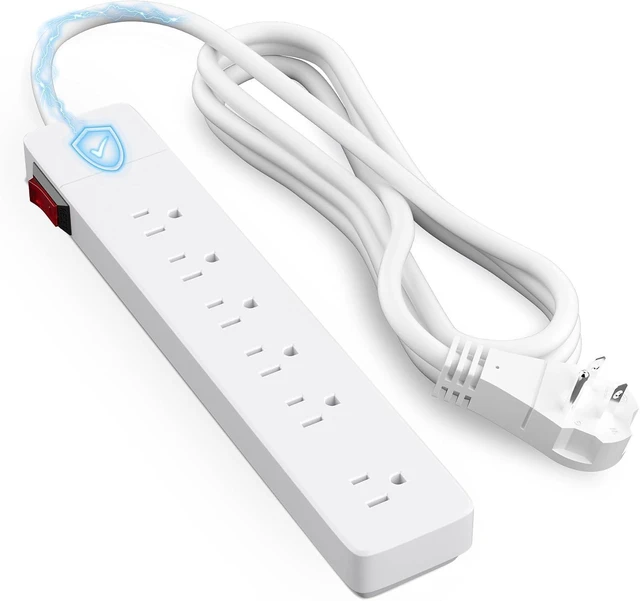 Alt view image 7 of 12 - Elecan 3 Prong Power Strip with 4 FT Extension Cord, 5 AC Outlets+1 Widely Spaced Outlet, Space Saving 45 Degree Flat Plug, 14AWG 1875W 125V 15A, Wall Mountable Multi Outlet Extender, ETL, White