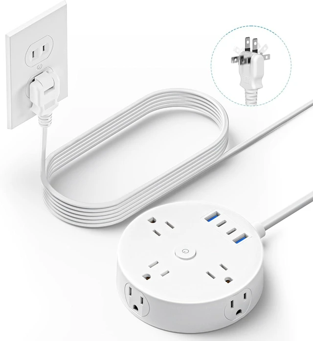 Alt view image 6 of 10 - 10FT 2 Prong Power Strip, Yozisital 2 Prong to 3 Prong Outlet Adapter, Flat Extension Cord, Surge Protector with Rotating Plug, 6 Outlets 4 USB(2 USB C), Wall Mount, Ideal for Non-Grounded Outlets