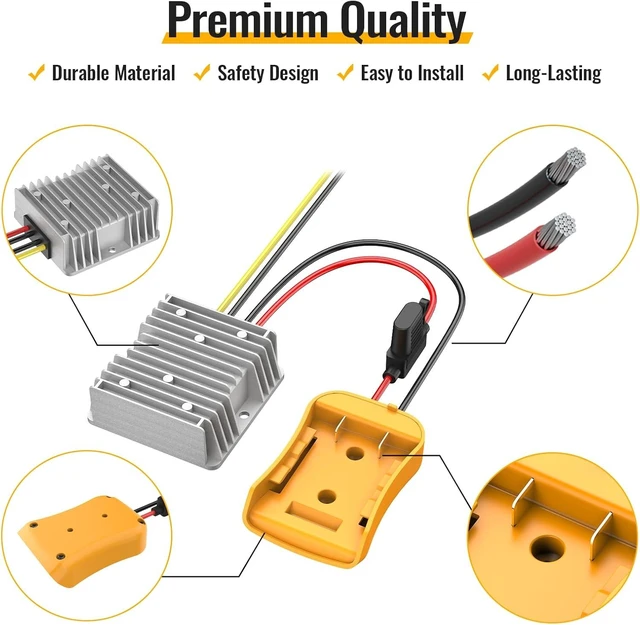 Alt view image 9 of 14 - 20V to 12V Step-Down Converter Compatible with Dewalt 20V Battery, DC 12V 20A 240W Voltage Reducer Regulator for Golf Cart RC Car LED Lights DIY Toys