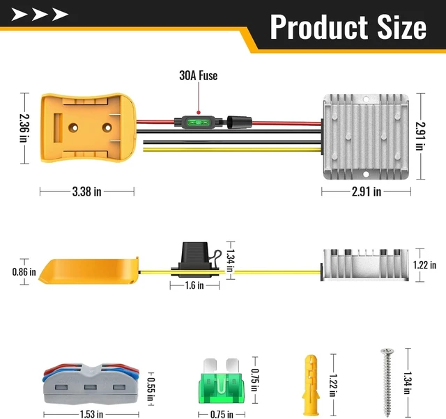 Alt view image 10 of 14 - 20V to 12V Step-Down Converter Compatible with Dewalt 20V Battery, DC 12V 20A 240W Voltage Reducer Regulator for Golf Cart RC Car LED Lights DIY Toys